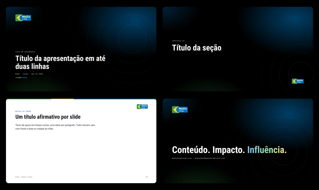 Prévia dos quatro layouts do modelo de apresentação da MediaLink
