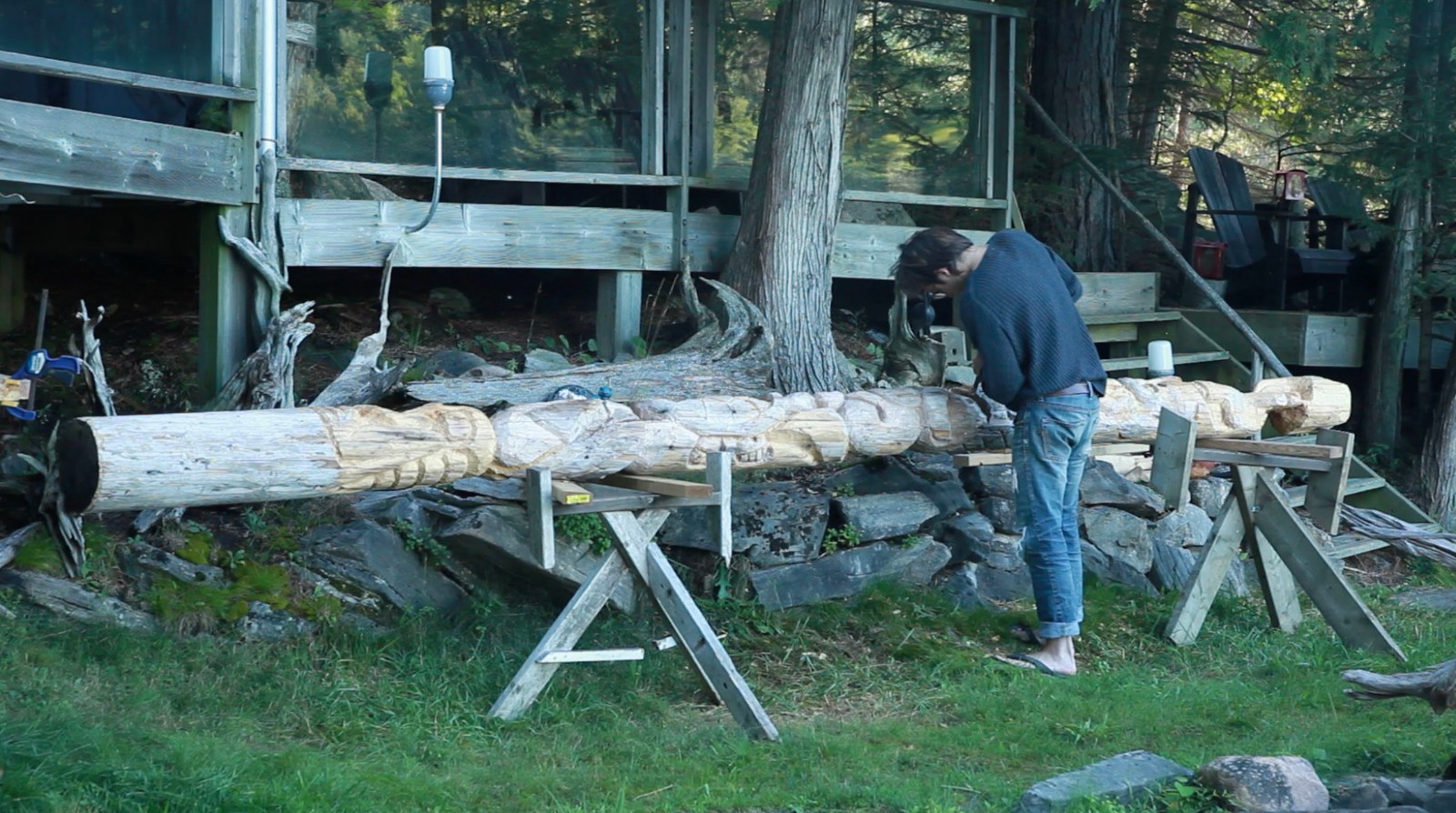 Carving a totem pole: six years in the making.